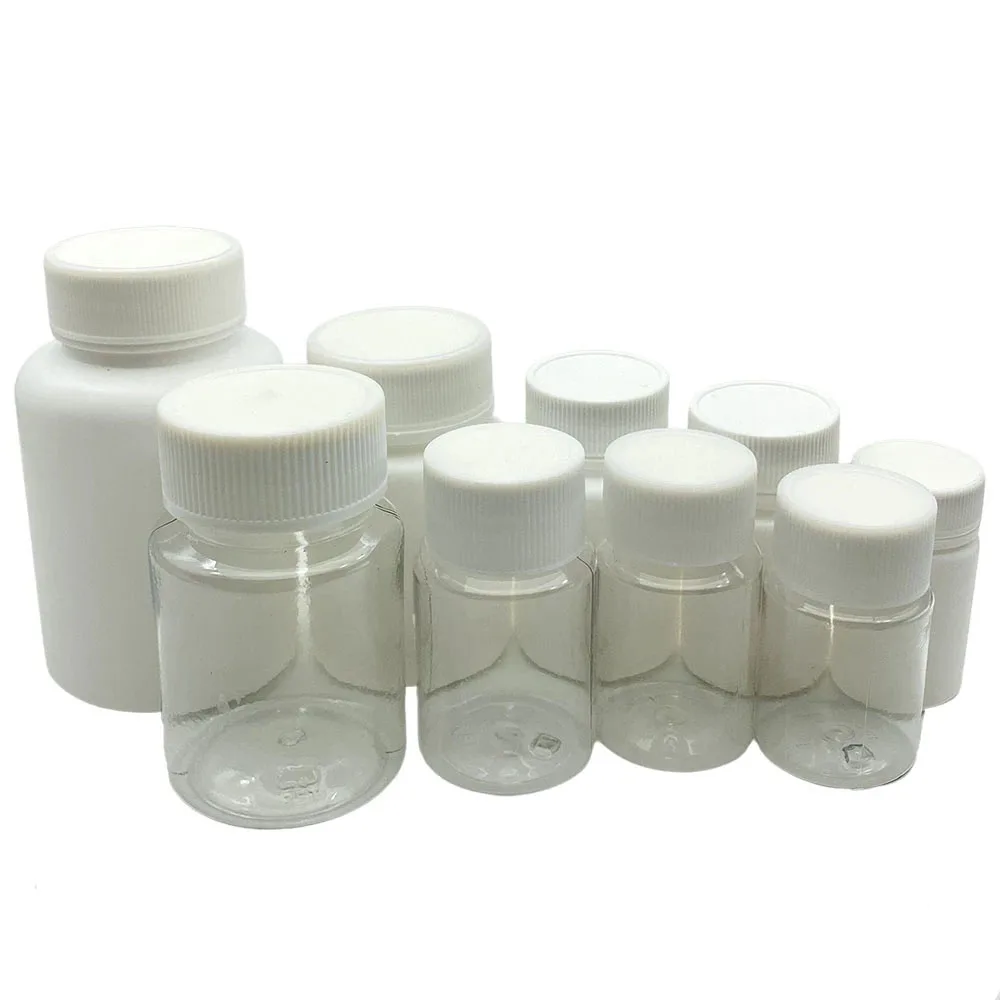 Botellas de sellado rellenables, viales, contenedor de reactivo, tapa de rosca de plástico, 15ml, 20ml, 30ml, 50ml, 100 unidades