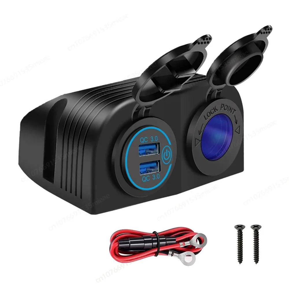 12V USB Outlet Marine Cigarette Lighter Socket Tent Type Panel Dual QC3.0 Port with Touch Switch Waterproof Power Outlet Adapter