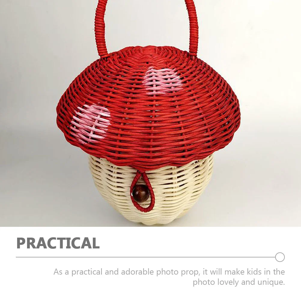 Mushroom Storage Basket Woven for Kids Handbag Decor Girl Rattan Costume Baskets