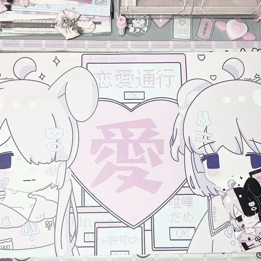 

Кожаный защитный коврик для стола Kawaii, японский аниме, коврик для мыши со словами, коврик для офисного стола, водонепроницаемый нескользящий коврик из искусственной кожи для стола