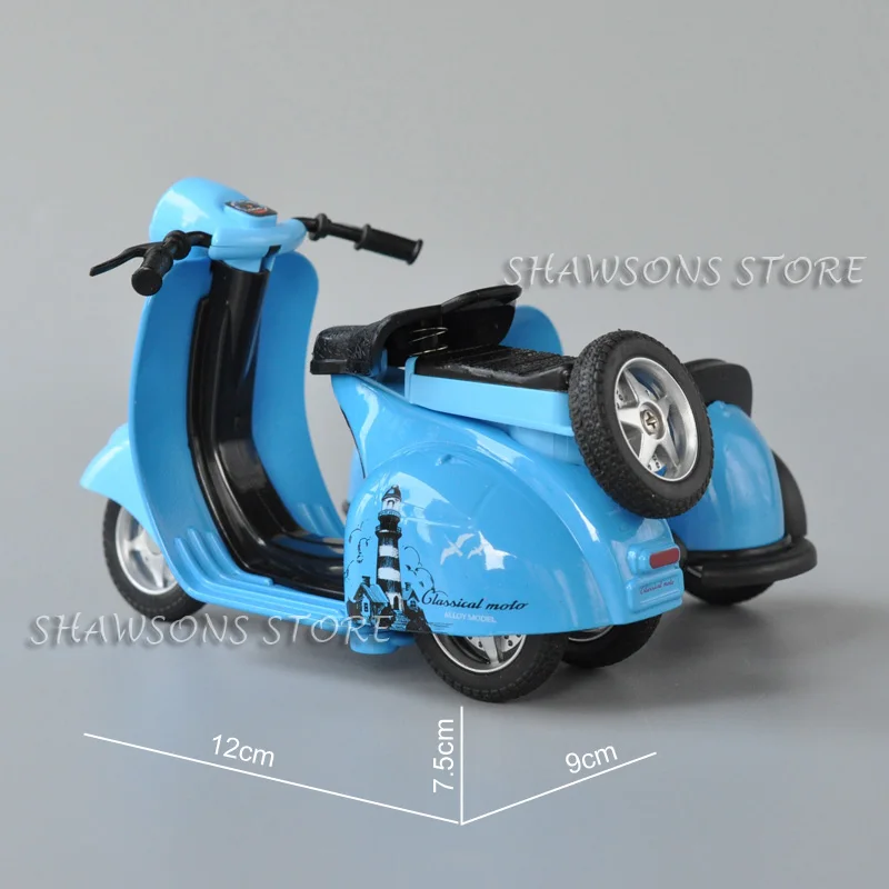 1:14 Scale Diecast Model Tri-Motorcycle Toys Three Wheel Sidecar Motorcycle Pull Back Miniature Replica