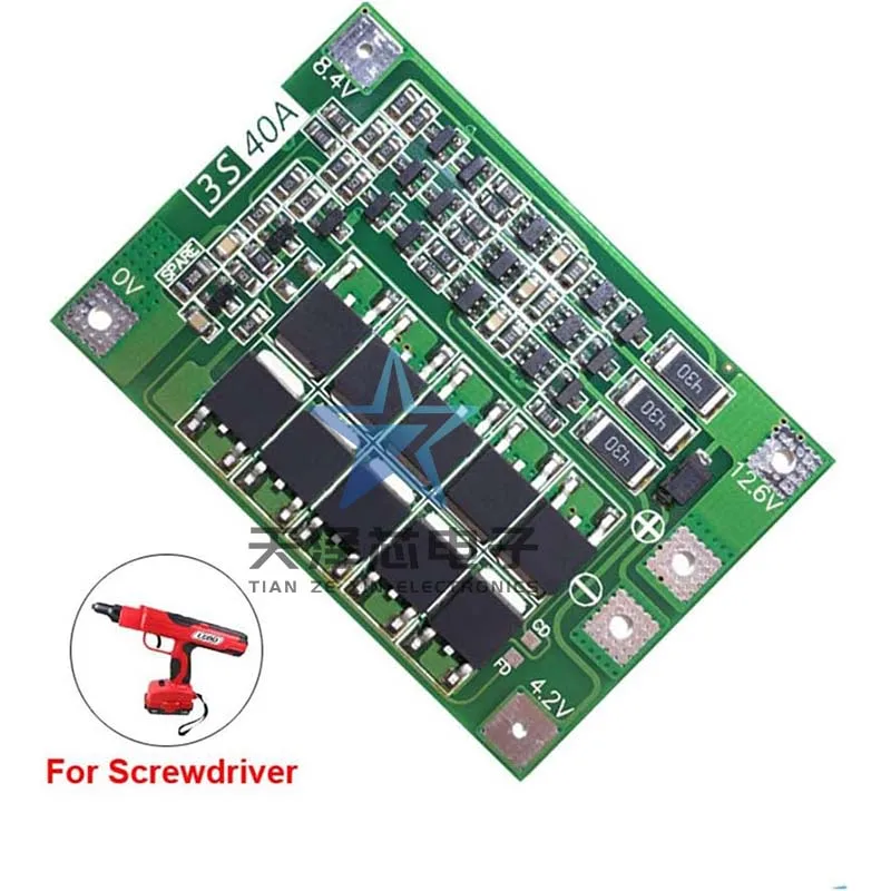 Lithium Battery Protection Board, equilibrado e Startable furadeira elétrica, 40A atual, 3 cordas, 11.1V, 12.6V, 18650