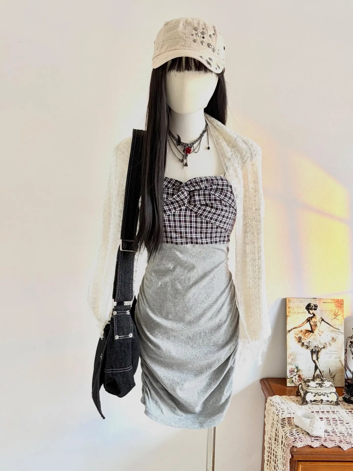 Coquette Y2K Women Plaid Splice Strapless Mini Dress Side Ruched Slim Bodycon Casual Vintage Streetwear Dress