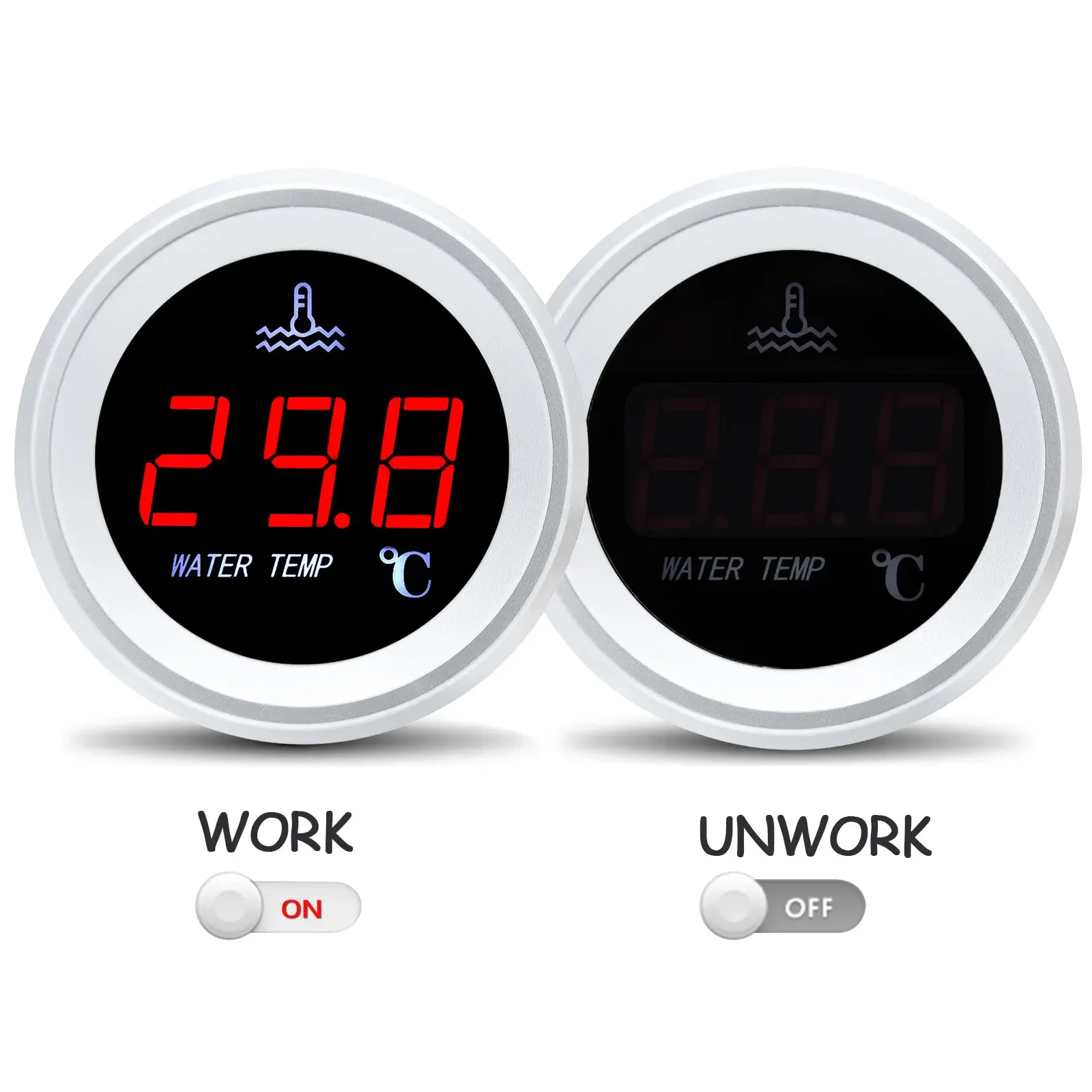 47mm Water Temperature Gauge LED Digital Display Temperature Indicator Signal Thermometer 0-120 Celsius with 10mm Sensor view 5