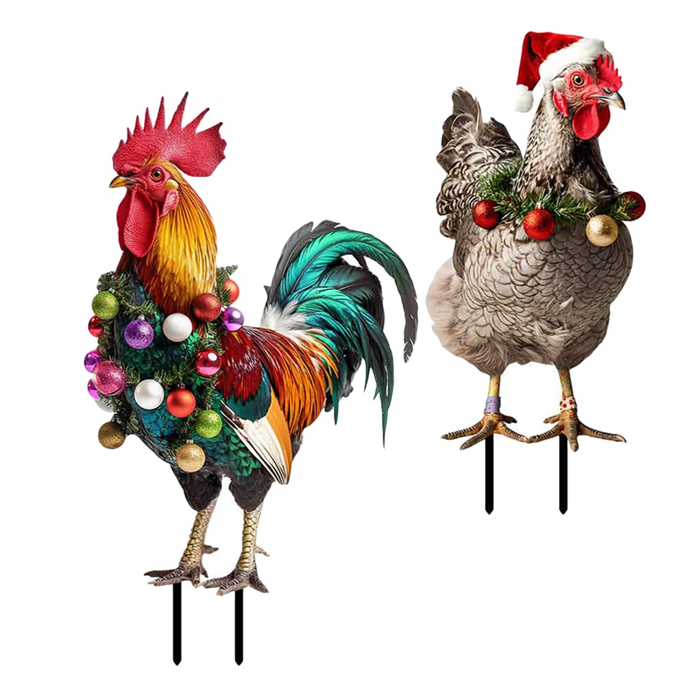 

2 Pcs Wrought Bulb Decoration Chicken Signs Outdoor The Garden Pile Animal Stakes Adornment Ground Plug