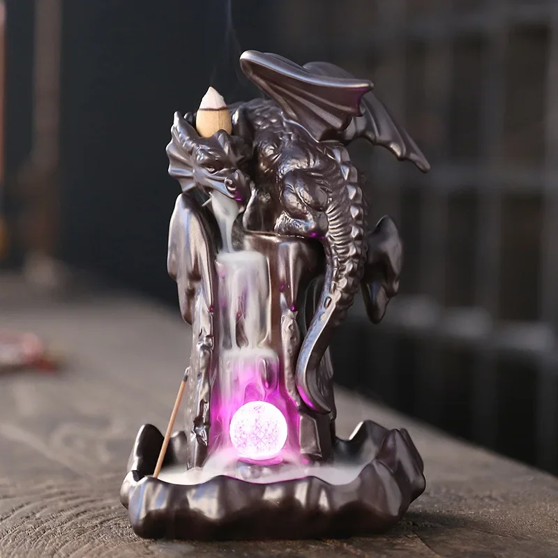 

With 100Cones LED Dragon Ceramic Smoke Backflow Incense Holder Aromatherapy Furnace Smell Aromatic Decor Censer