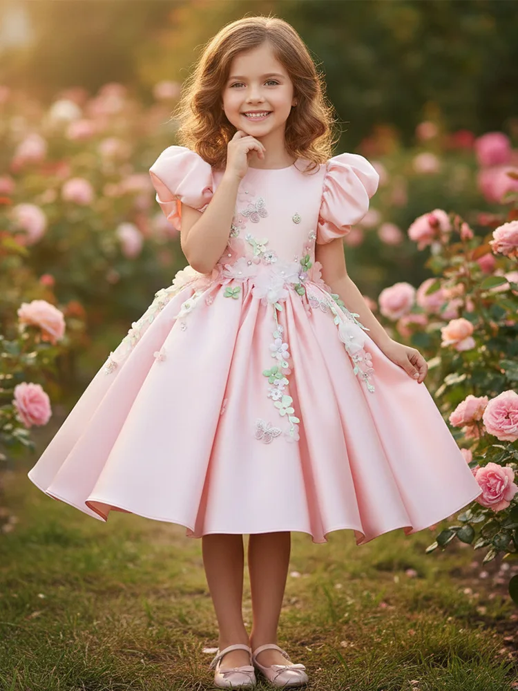 custom-luxury-dress-women-wedding-guest-dress-flower-girl-wedding-gown-birthday-party-pageant-runway-pink-satin-applique