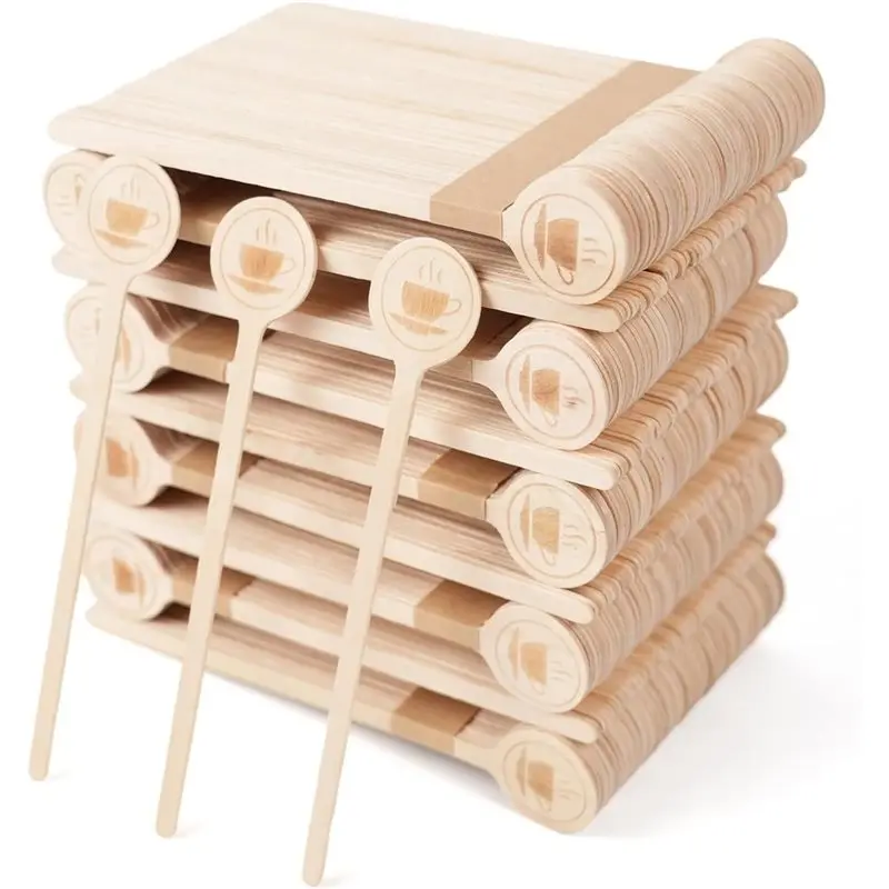 Wooden Coffee Stirrers 600Pcs 5.9Inch Natural Wooden Stir Sticks Round End With Coffee Image Printed,For Coffee Bar,Home