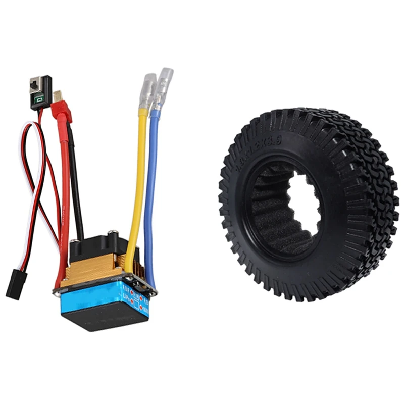 5 Pcs RC Car Part: 4 Pcs 1.9 Inch Rubber Wheel Tire 98Mm Tyre & 1 Pcs 480A Brushed ESC Single Motor With Cooling Fan