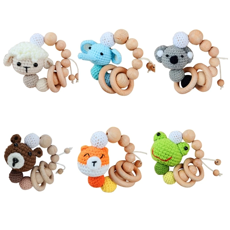 Baby Teether Toy Beech Wood Cartoon Knitted Animal Teething Toy Toddlers Chewing Supplies Kids Essential for Newborns