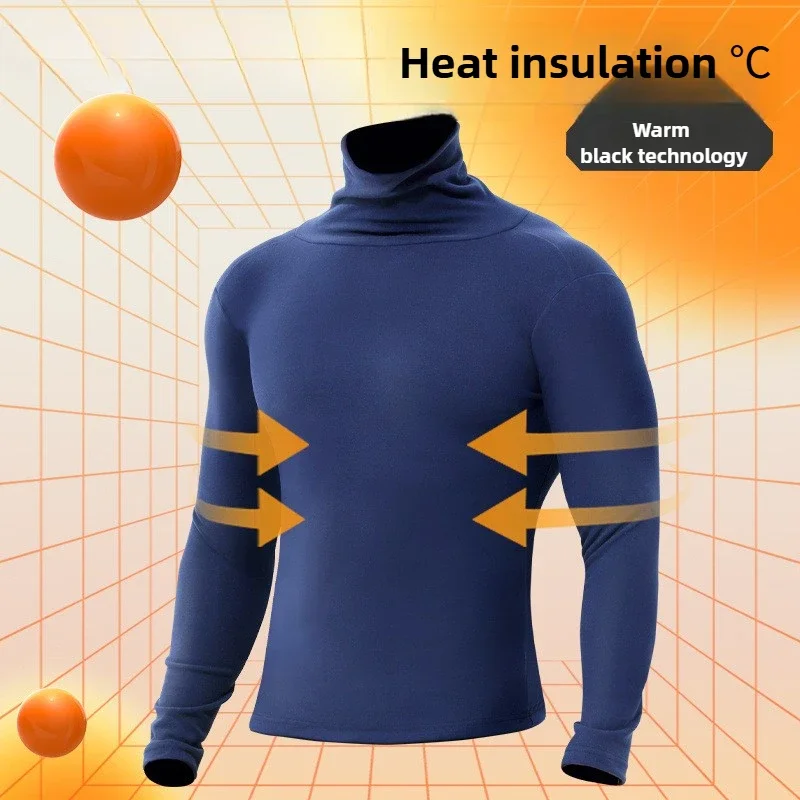 Fleece Thickened Thermal Underwear Men Turtle Neck Thermal Shirt Slim-fitting Wear Long-sleeved Top Thermal Underwear Men