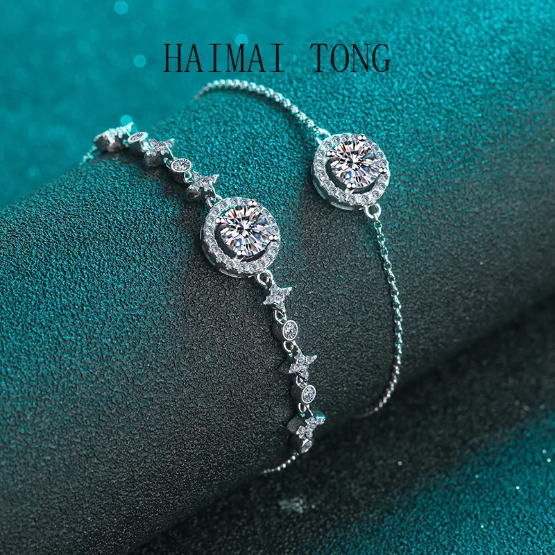 

HAIMAITONG женский круглый браслет с запахом, женский классический браслет с пузырьками pt950, платина, один карат, браслет с муассанитом, подарок
