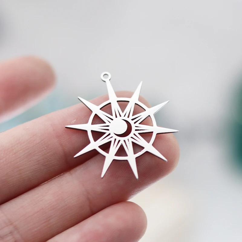 3pcs Stainless Steel Casting Sun Moon Charms Sunburst Pendant Women DIY Making Earrings Necklace Bracelet Jewelry Accessories
