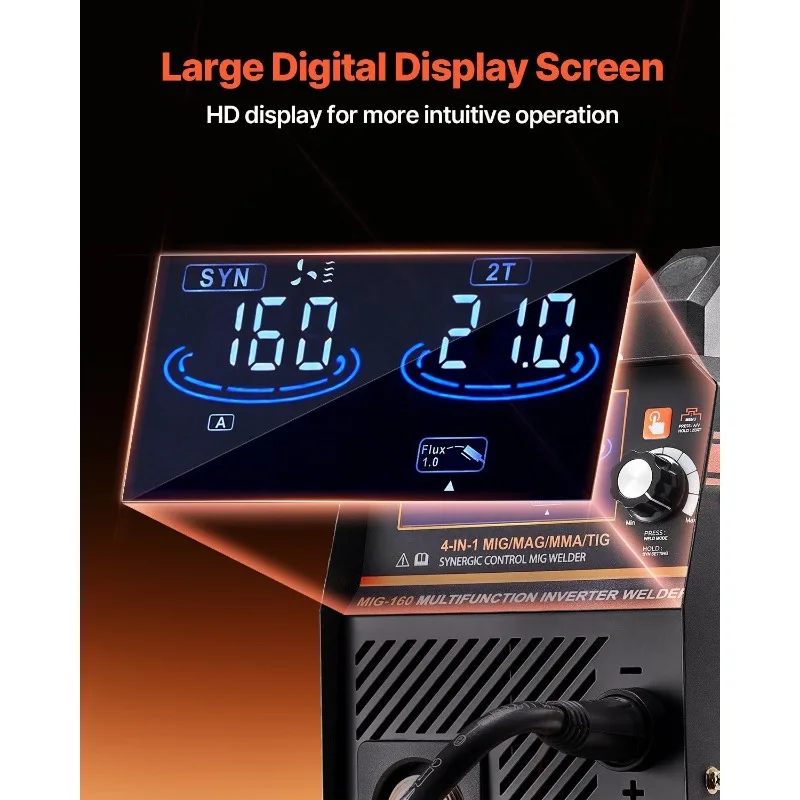 Soldador MIG 160Amp Máquina de soldadura 4 en 1 Gas MIG/Flux Core MIG/Stick/Lift TIG