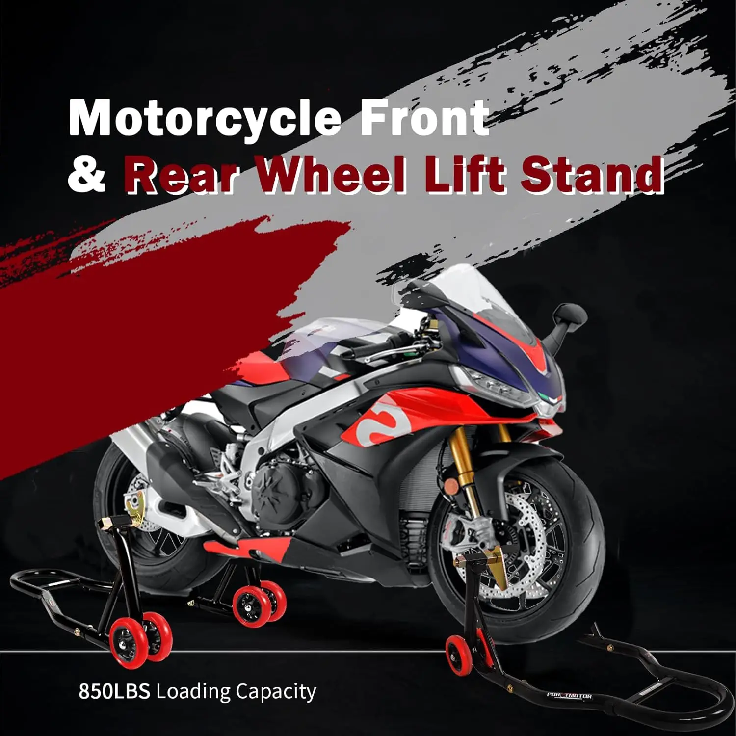 Front Rear Motorcycle Stand, 850lbs Combo Lift with 4 Adapters, Universal Wheel Lift for Parking & Maintenance
