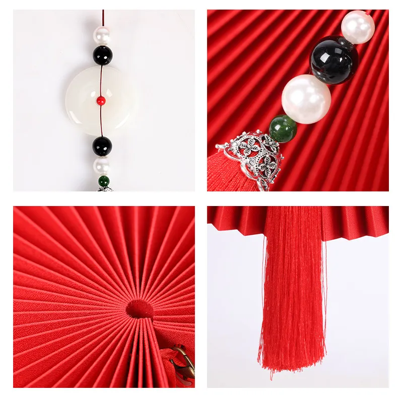 New Classical Chinese Fan Folding Fan Handmade Chinese Decorative Wall Decoration Pendant Fabric Super Large Fabric Material Fan