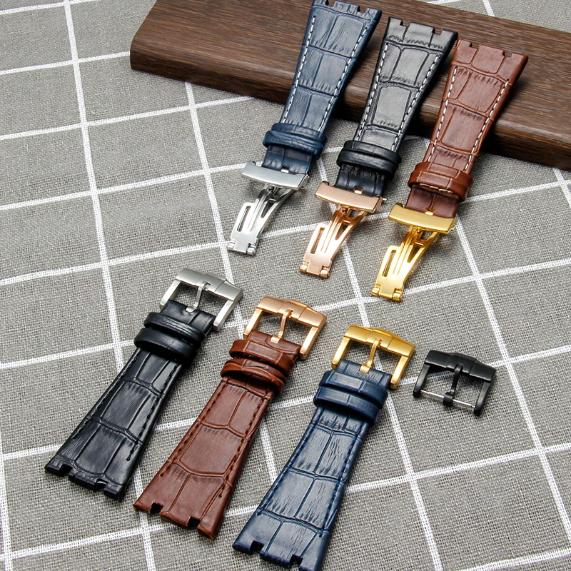 Черный, синий, коричневый, нежный, отличный ремешок для часов из коровьей кожи для Audemars Piguet Royal Oak, ремешок с двойным вогнутым интерфейсом, 26 мм