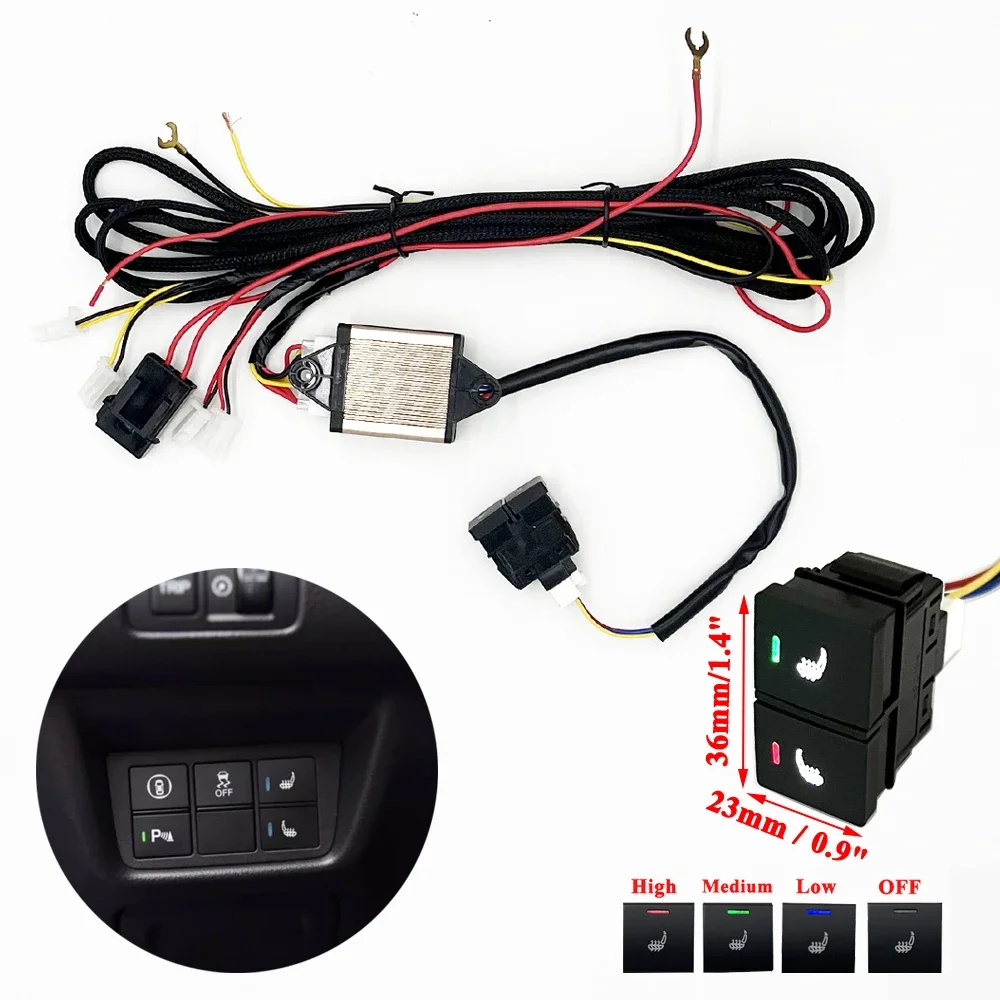 12V 27W Car Seat Heater 20.47\'\'x11.02\'\' Carbon Fiber Heating Pad 3-Level Switch Fit 2 Seats for Honda CRV Civic Accord XRV 15-23
