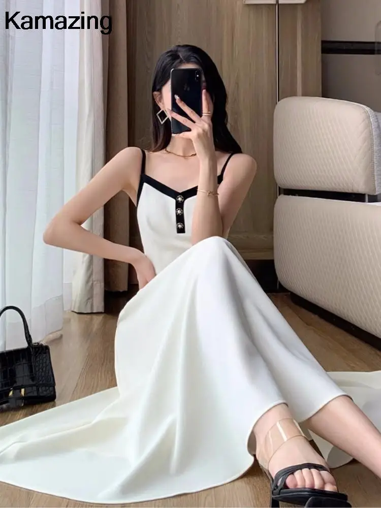 Elegant Solid Midi Dress 2 Piece Set Office Lady Chic Suit Spring Short Jacket Sleveless A-line Dresses Outfits Korean Clothes