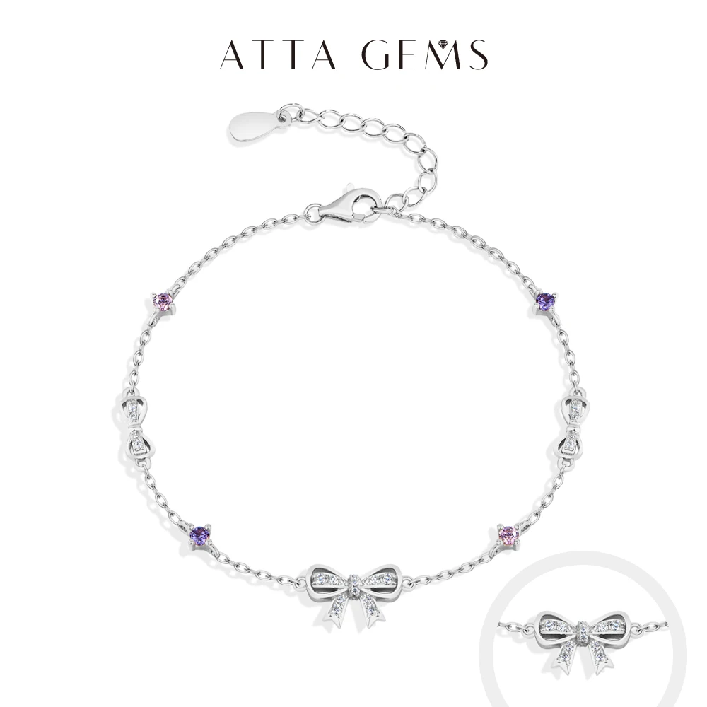 

Браслет ATTAGEMS из стерлингового серебра 925 пробы с бантом и муассанитом, оригинальный дизайн, красочные розовые циркониевые браслеты для женщин, подарки для вечеринок