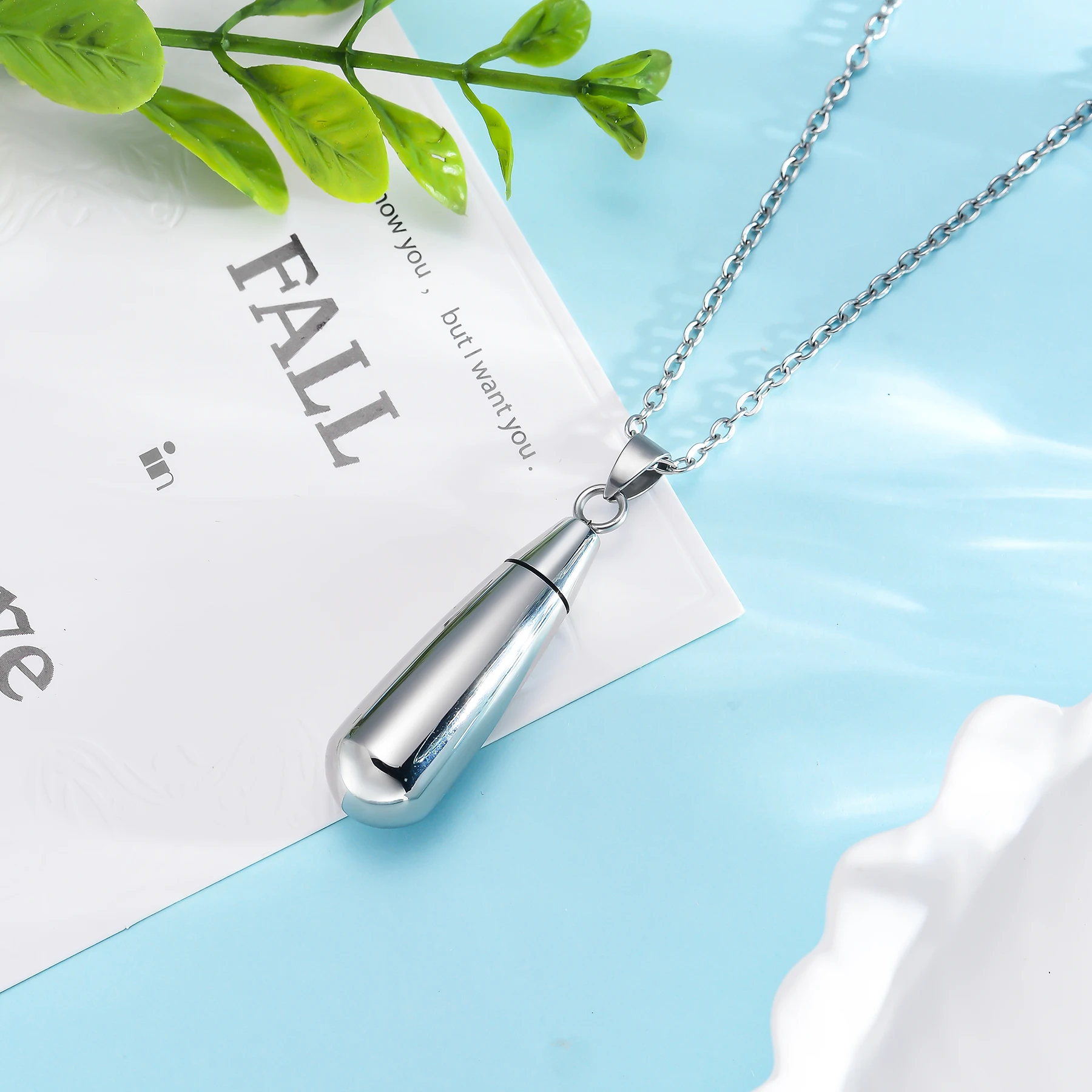 Tropfenförmige Urne für die Asche für Frauen, Edelstahl-Anhänger-Halskette, Gedenk-Andenken, Geschenk – Detail 9