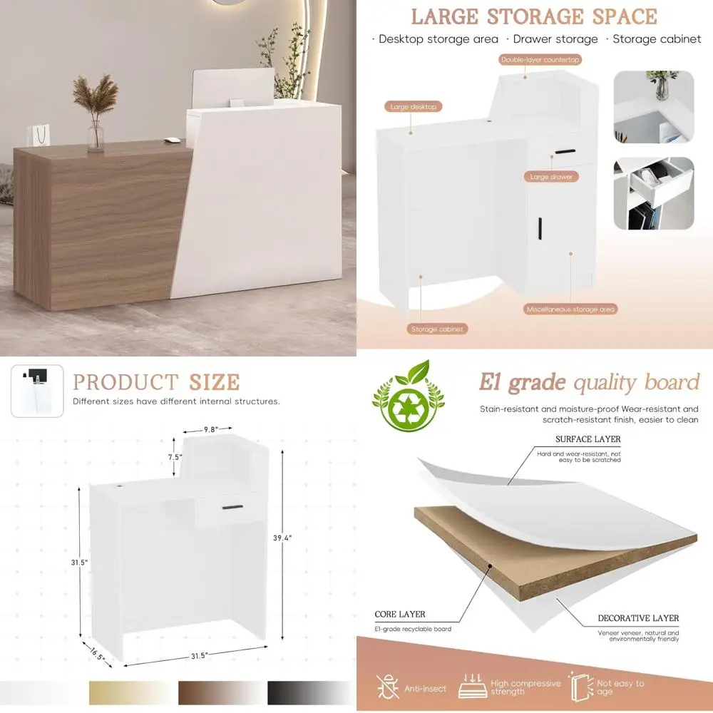 Modern Retail Reception Desk with Storage, Sleek Checkout Counter for Boutiques, Cafes, and Salons - Scratch-Resistant, Easy Mai