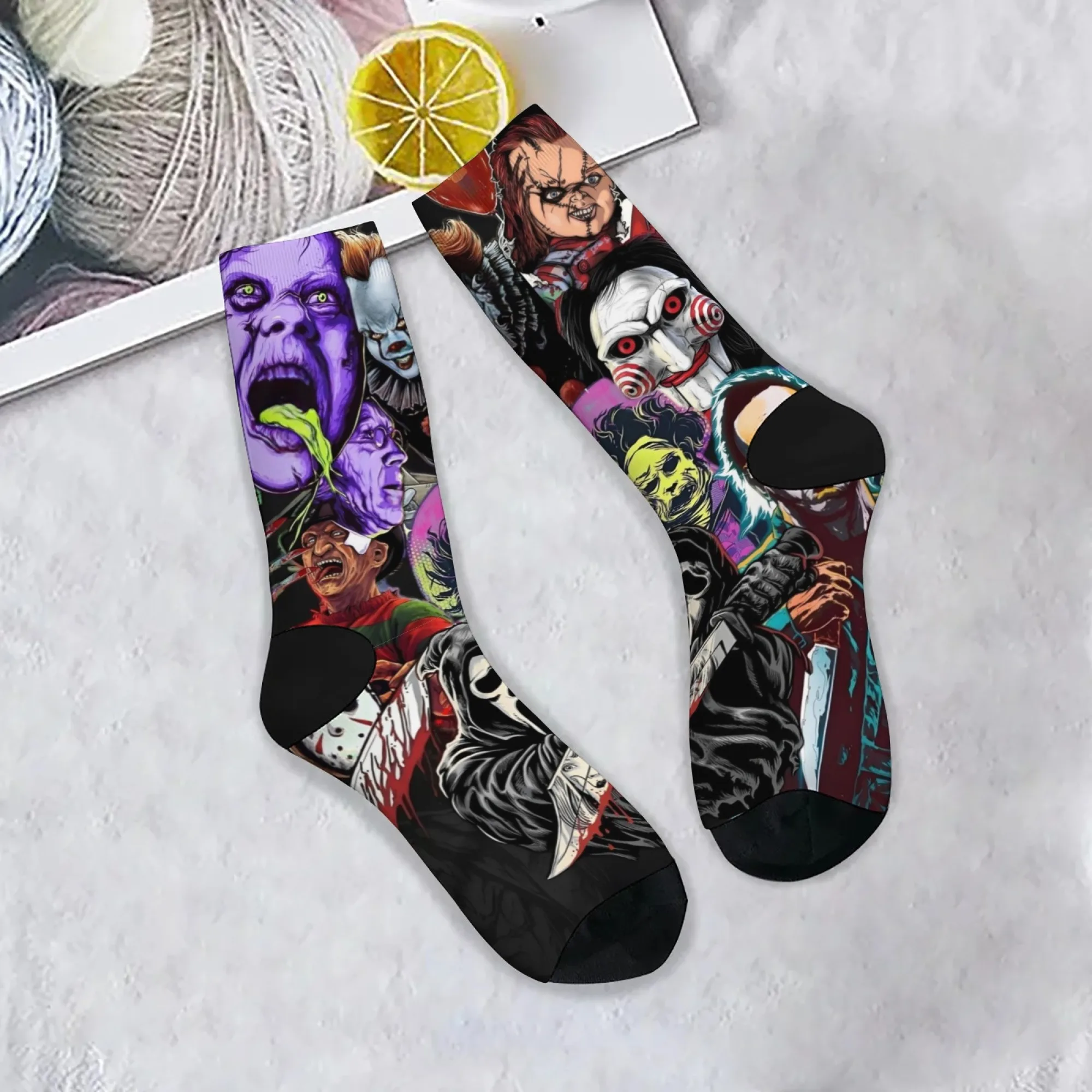 

Новые забавные мужские носки с изображением фильма ужасов в стиле ретро, сумасшедшие вечерние уличные трендовые носки в стиле хип-хоп, удобные нескользящие дышащие носки