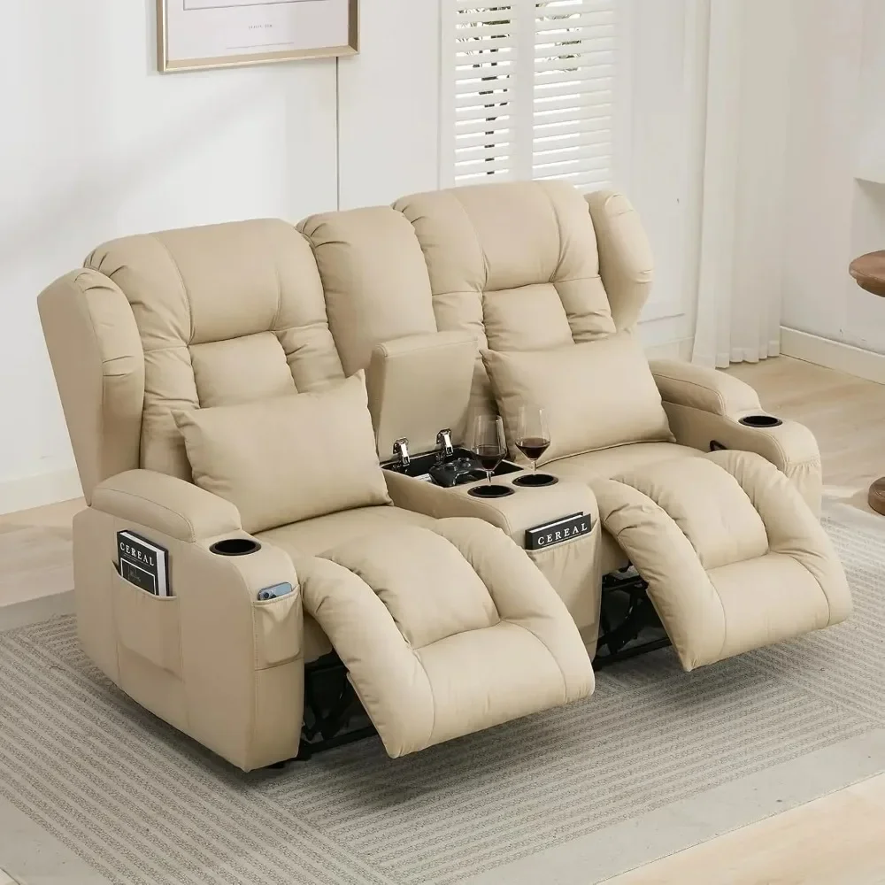 

65.5-inch Double Sofa Lounge Chair and Console, Wall Mounted Lounge Chair, Home Theater Seat
