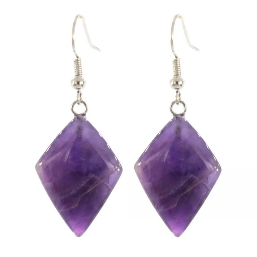 

KFT Natural Crystal Stone Women Earrings Healing Amethyst Rose Quartz Reiki Rhombus Gemstone Dangle Hook Girls Earring Jewelry