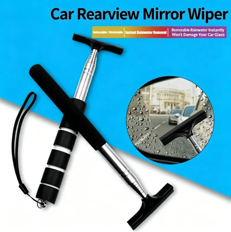 Retractable Car Rearview Mirror Wiper, Stainless Steel Vehicle Window Glass Squeegee, Anti-fog Cleaning Tool