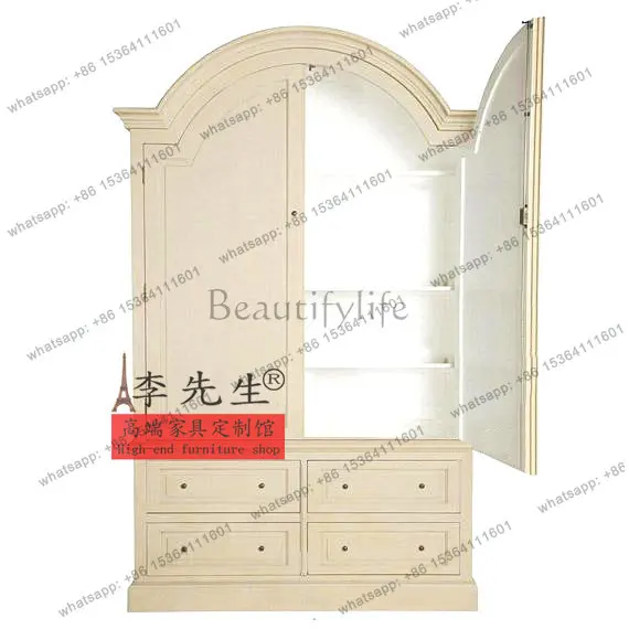 French solid wood retro two-door arched wardrobe European drawer high-end wardrobe
