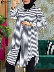 ZANZEA elegancka muzułmańska bluzka Abaya Casual Kaftan damska modna długie koszule Ramadan Eid Mubarak bluza damska bluza z długim rękawem