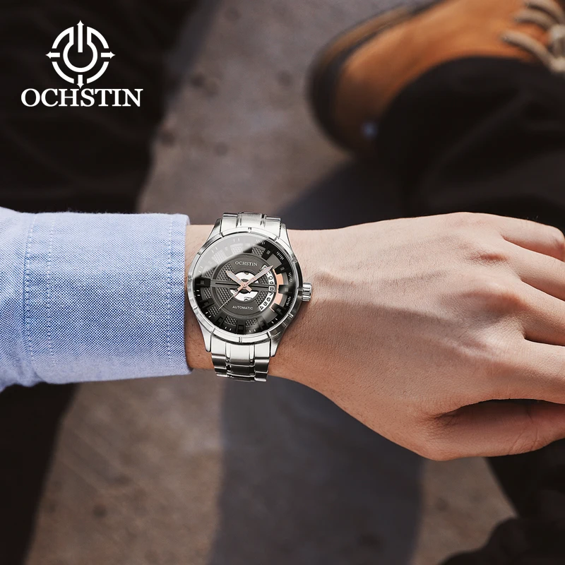 OCHSTIN 2023 New Hot Selling Waterproof Male Clock Luminous Hands Date Stainless Steel Mechanical Men Watch reloj hombre 62023A