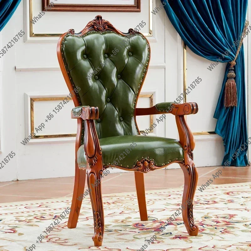 A Dining Chair Long Sitting Study Room Home Computer 식탁의자 American Solid Wood Armchair European Leather Soft Package Comfortable