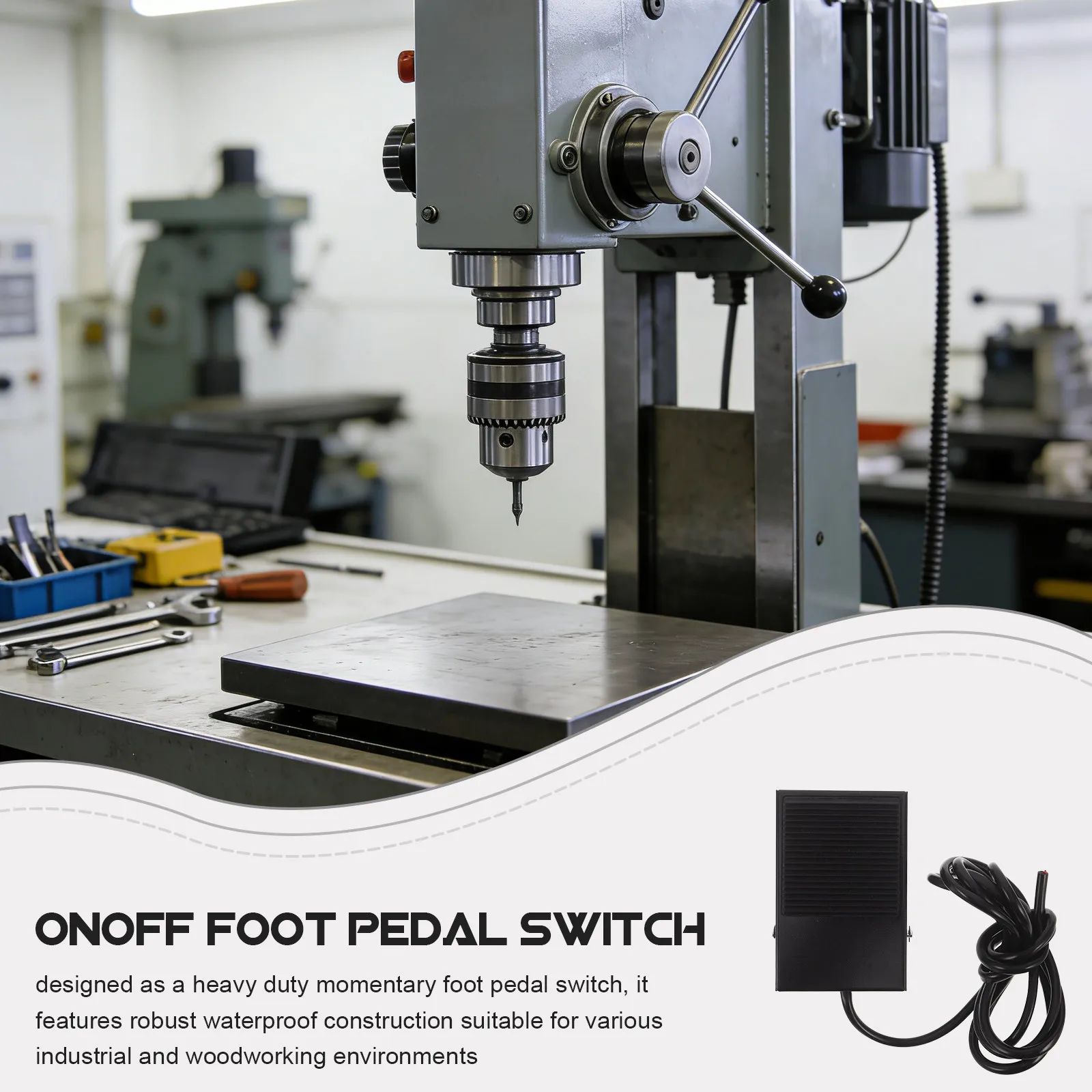 Momentary Foot Pedal Switch for Machine Tools Heavy Duty on-Off Foot Switch Power Tool Pedal 2M Wire Industrial Woodworking view 4