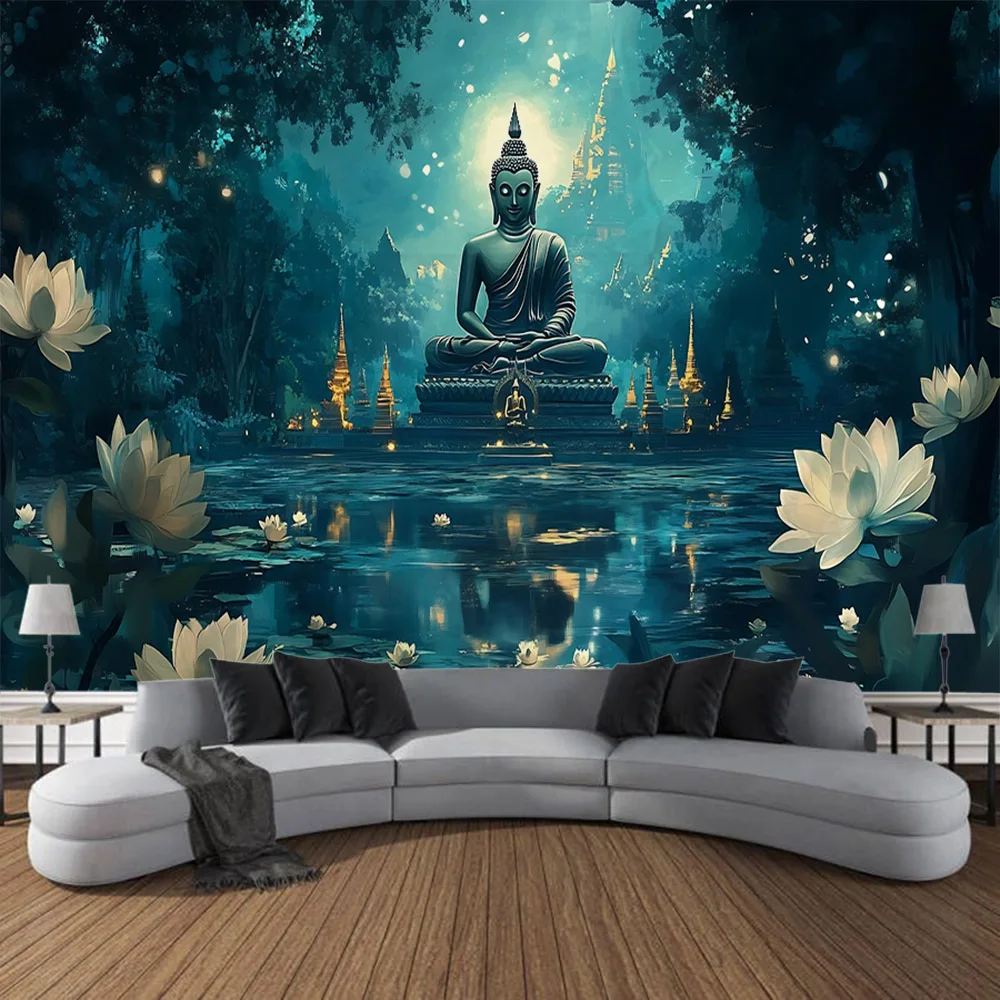 Meditation Buddha Statue Tapestry Wall Hanging Bohemian Home Art Decoration Hippie Wall Hanging Cloth Background Poster
