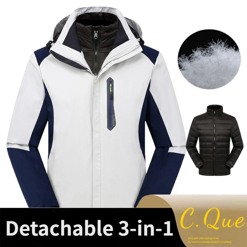 

C.Que 3-in-1 Winter Hooded Jacket Women's Outdoor Windbreaker Windproof Interchange Down Coat Men's Waterproof Climbing Jackets