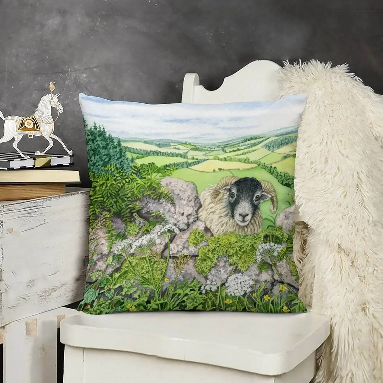 Hello there-Juste de coussin décorative, aquarelle sur papier