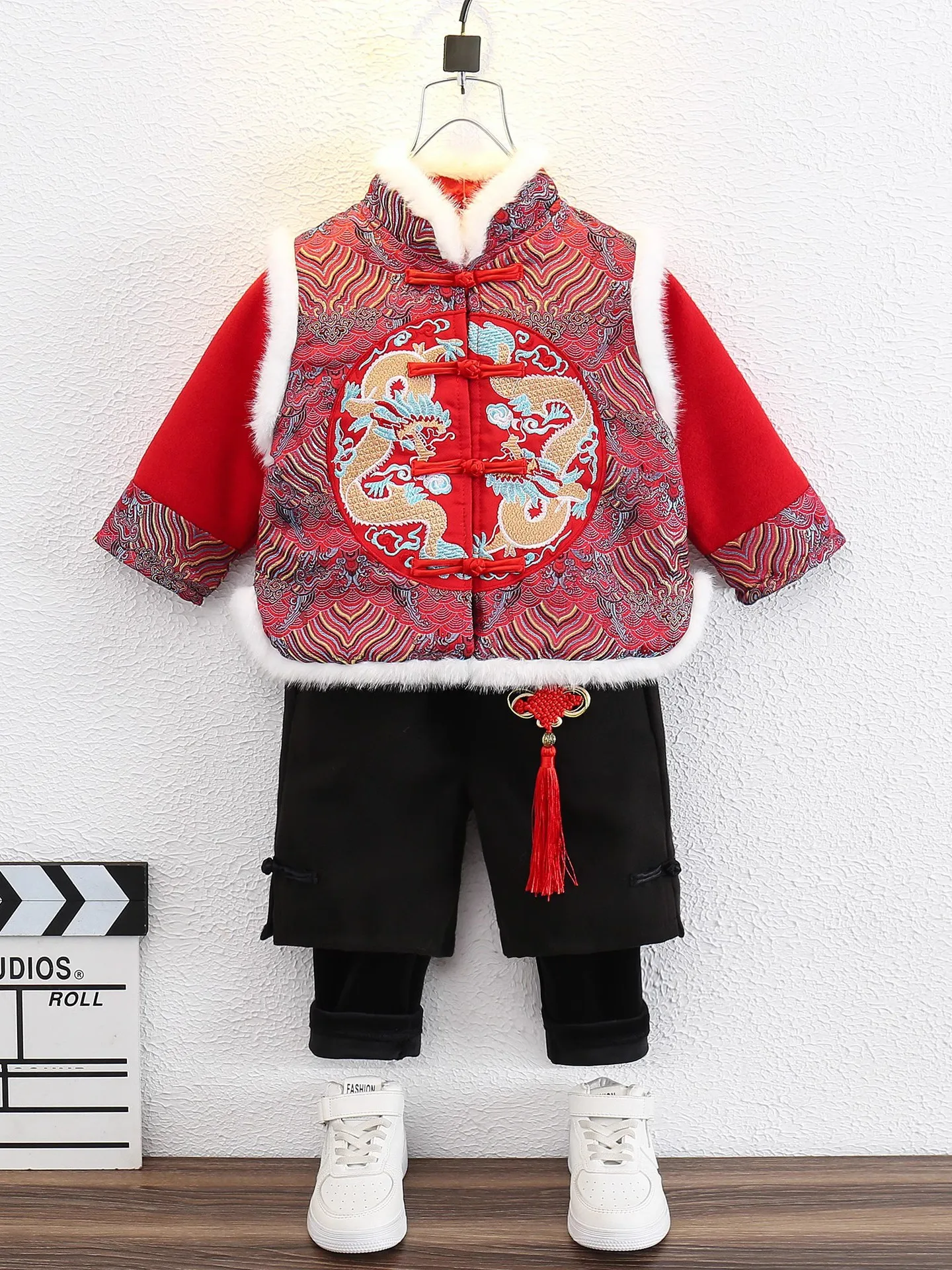 Roupas de inverno para meninos hanfu, conjunto de roupas de ano novo tang infantil estilo chinês, roupas de celebração adicionam veludo de manga comprida