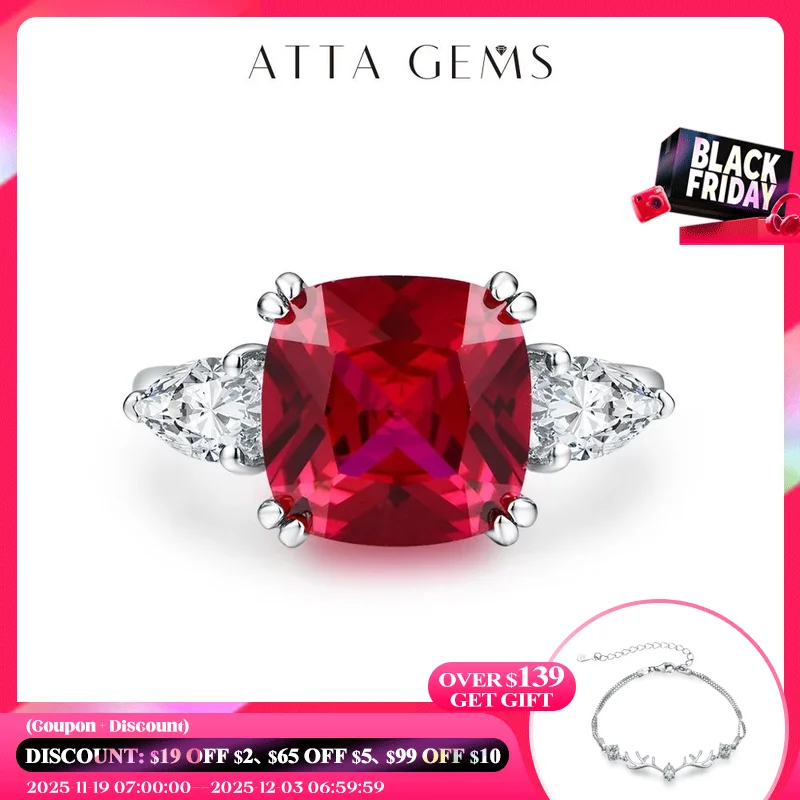 

ATTAGEMS 2024 кольцо с красным Рубином из серебра 925 пробы с огранкой подушки 10*10 мм для женщин с сертификатом помолвки обещания Свадебные украшения