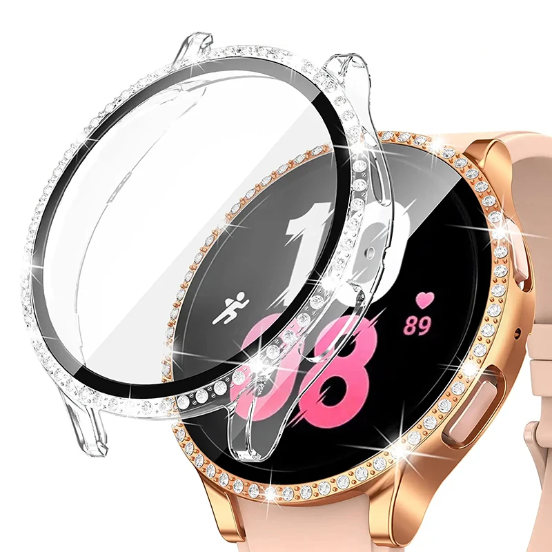 Funda de diamante + cristal para samsung Galaxy watch 5 4 44mm 40mm PC todo alrededor anticaída cubierta de parachoques + protector de pantalla Galaxy watch4 5