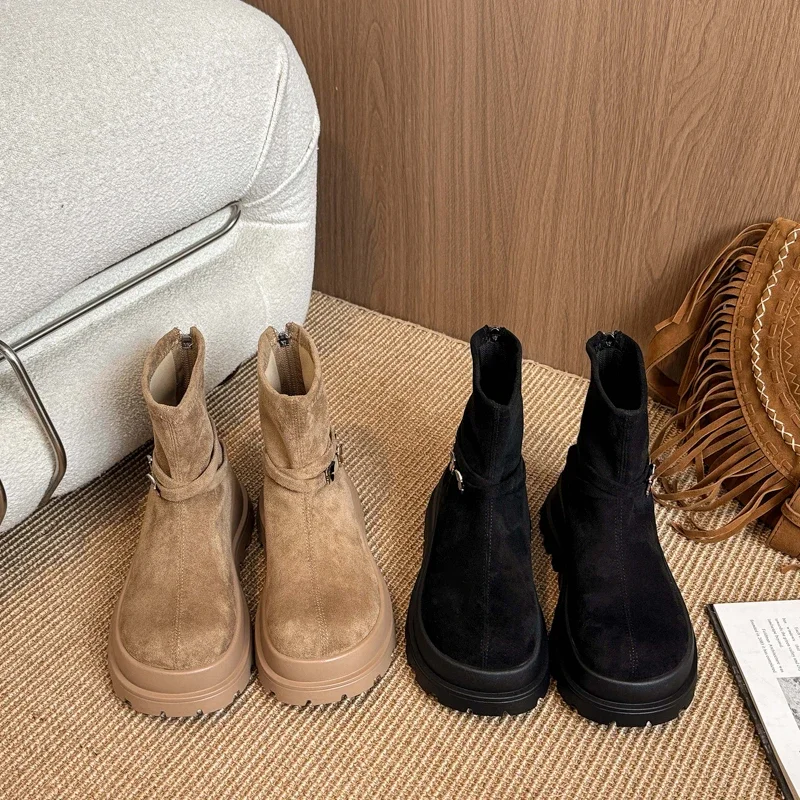 

Winter New High-quality Solid Color Retro High-top Wear-resistant Anti-slip Fashionable and Versatile Leather Outdoor Boots