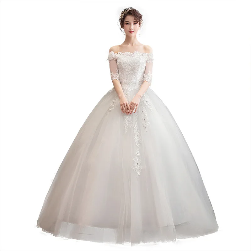 

Свадебное платье по индивидуальному заказу Свадебные платья Одно слово Платье со средним рукавом на плечах Платья на шнуровке большого размера Vestidos De Novia