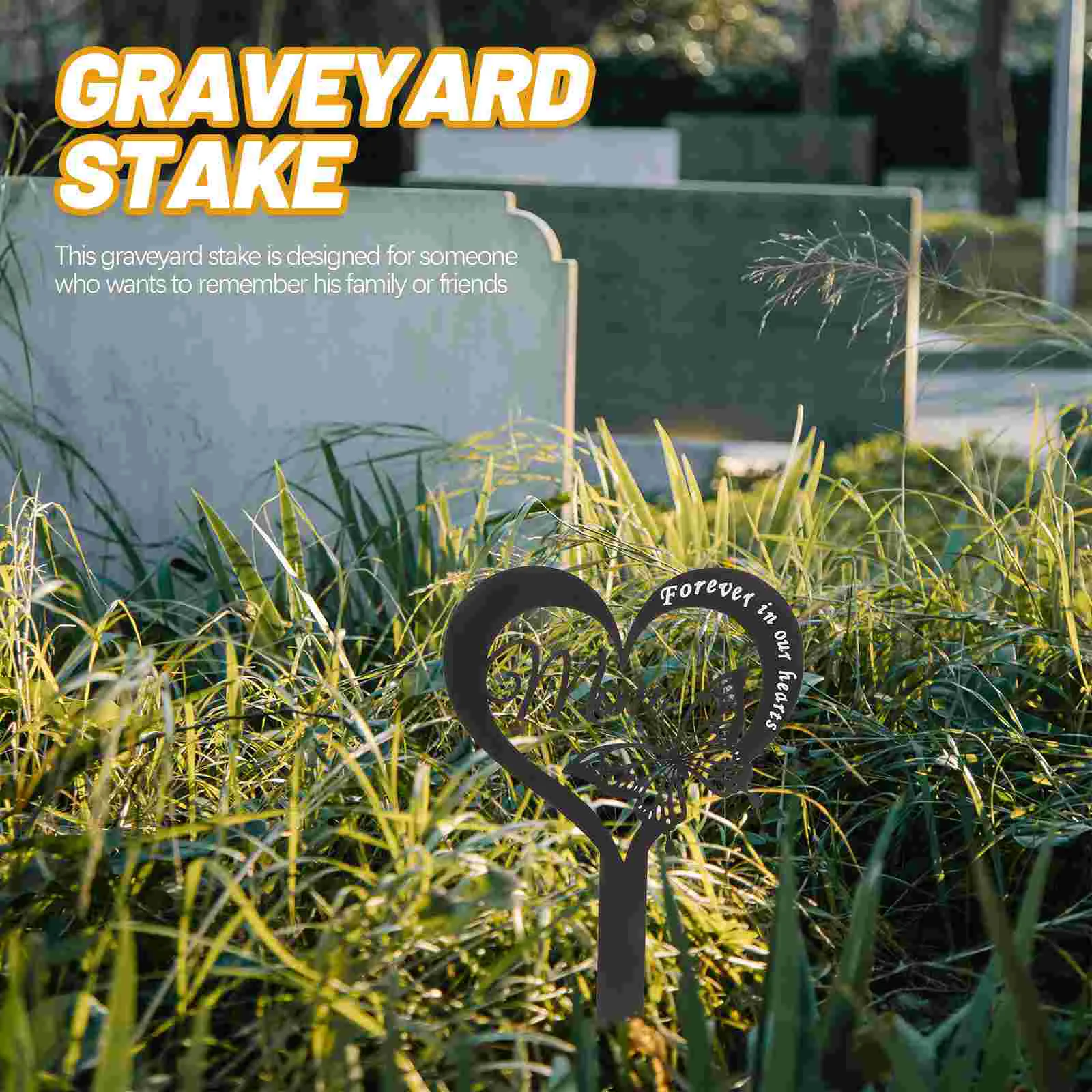 Cemetery Decor Metal Grave Marker Mom Memorial Garden Pile Butterfly Plaque (Black) Stake Landscaping Iron