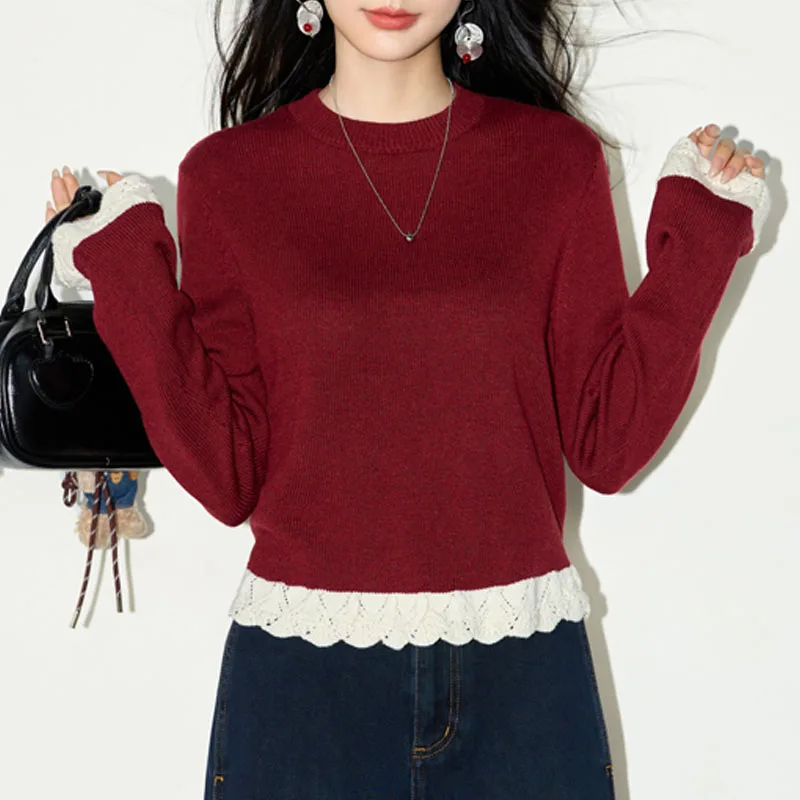 

Вязаный свитер, женские пуловеры, новый вязаный свитер с длинным рукавом и круглым вырезом, пуловер, женские топы, свитера Sueters De Mujer Q1007