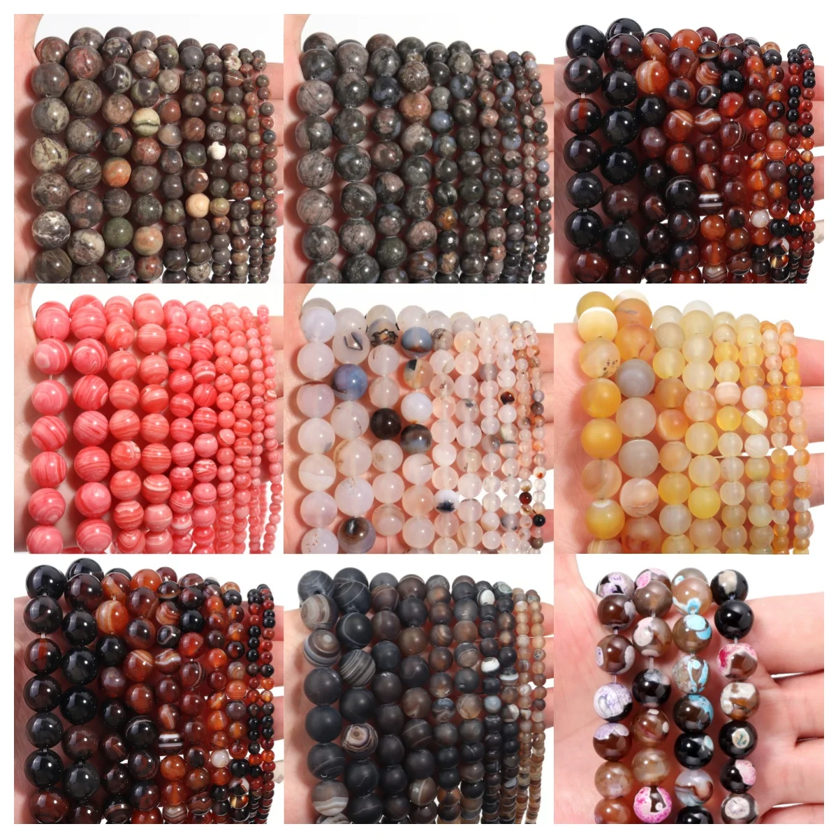 Natürliche Stein Perlen Runde Achat Stein Lose Spacer Perlen Für Schmuck Machen Erkenntnisse DIY Armband Handarbeiten 4-12mm Großhandel