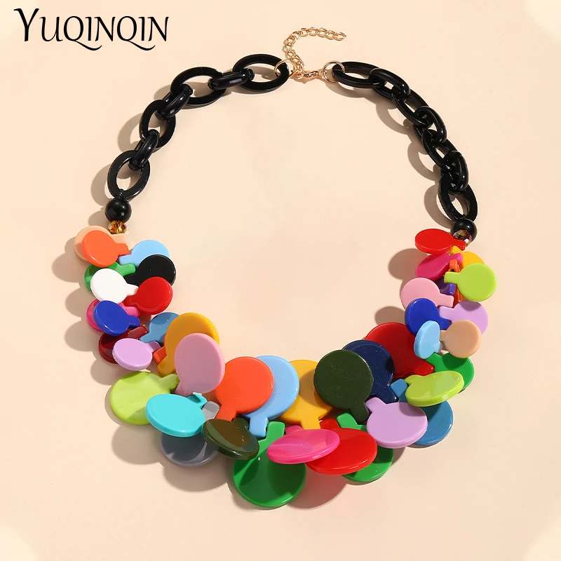 New Bohemian Colorful Pendant Necklaces for Women Chain Multi Color Punk Necklaces For Girls Summer Travel Choker Jewelry Party