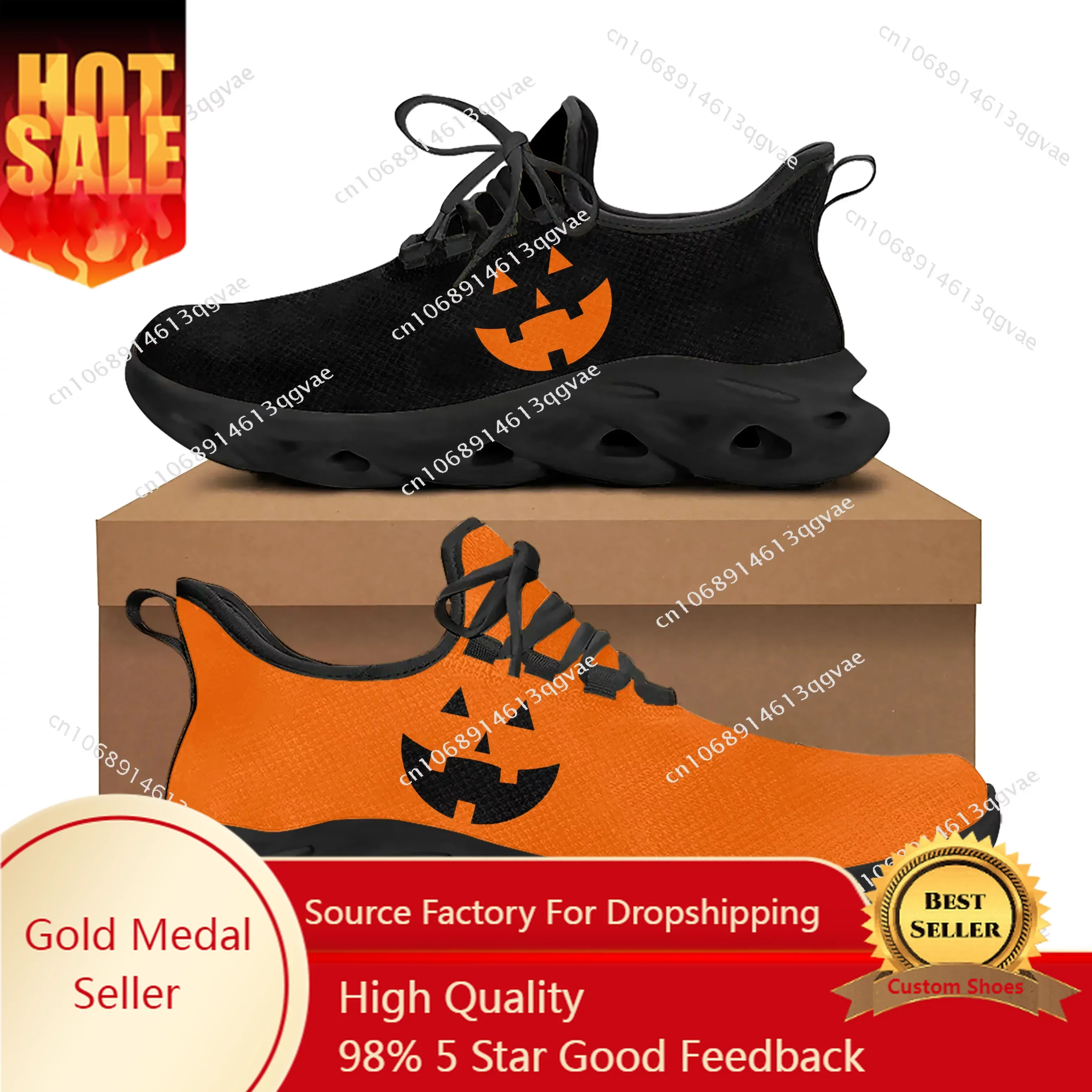 

Halloween Pumpkin Flats Sneakers Mens Womens Sports Running High Quality Sneaker Lace Up Mesh Footwear Tailor-made Shoe Balck