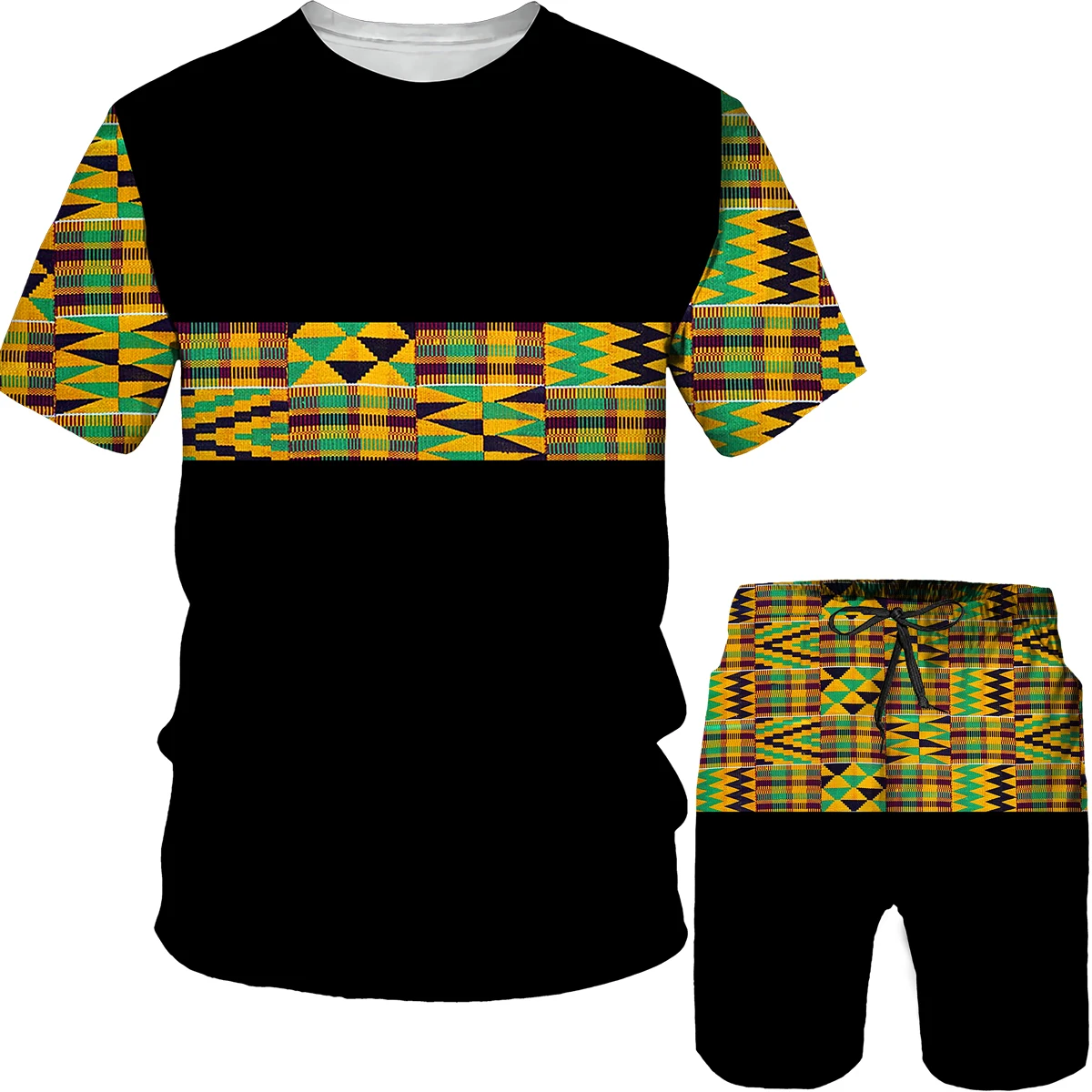 YUHA,African Dashiki Men Funny 3D Print T Shirt Shorts Men\'s Tracksuit Folk-custom Outfits Unisex Shorts/Suit Woman Mens Clothes