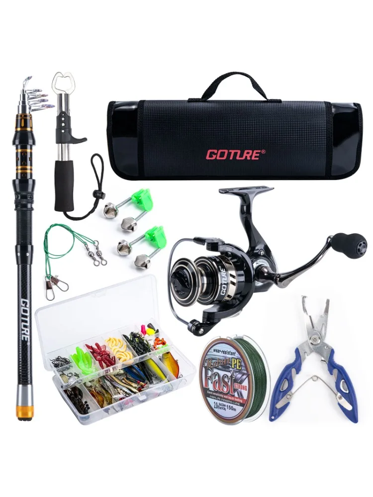 Goture 1.8m-2.7m Telescopic Fishing Rods Full Combo and Spinning Reels Sea with Travel Fishing Bag Baits Lines Set Tackle Hook